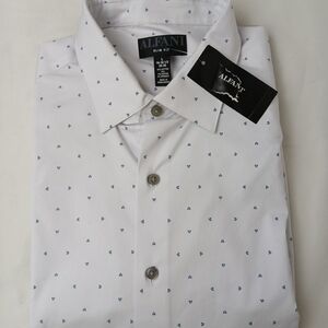 NWT Alfani Slim Fit Men's Dress Shirt White Blue Arrow Print Size 16-16.5 32/33
